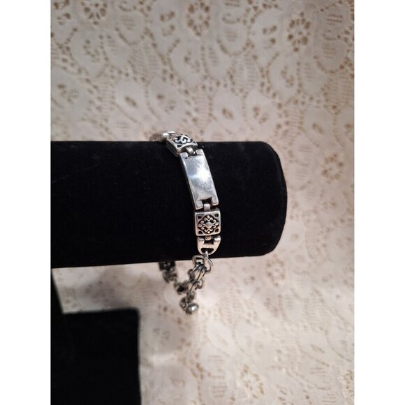 Vintage Brighton Tribeca Silver-tone Rectangle Hollow Scrolled Square Link Brace - Picture 3 of 10